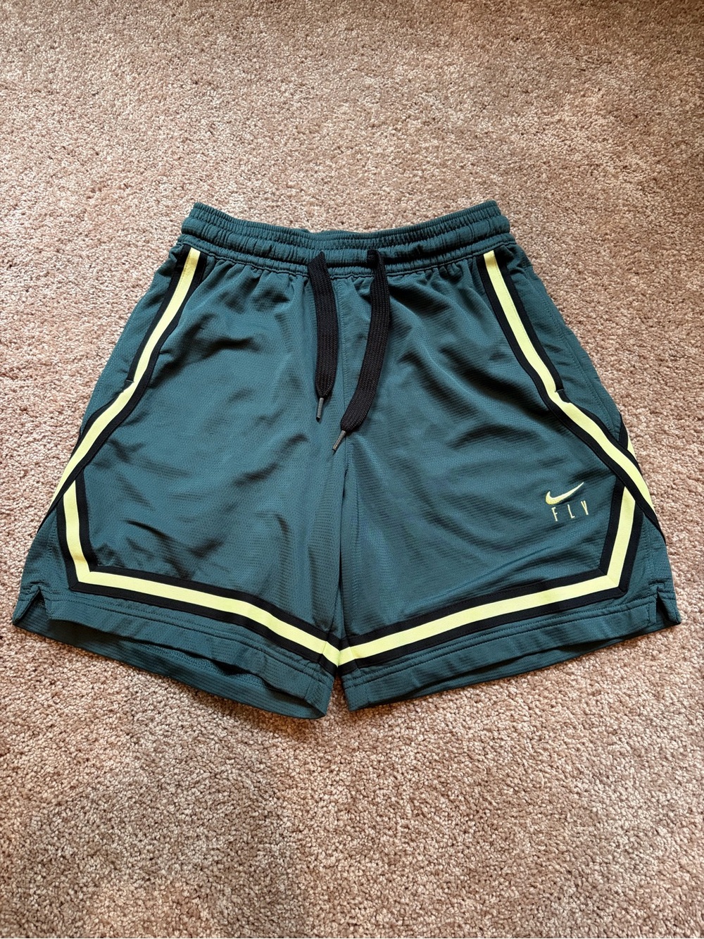 Nike Women’s Dark Green Athletic Shorts with Yellow Trim
